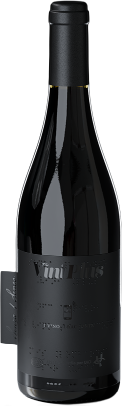 Bottiglia del progetto senza un senso, con etichetta nera e rilievo braille